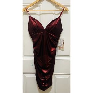 Honey and Rosie Bodycon Dress Ruched Metallic Party Prom Cocktail Red M‎
